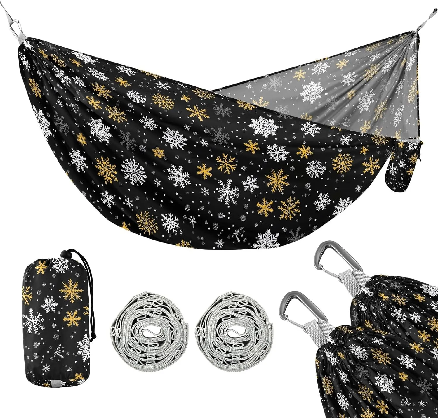 Camping Hammock Outdoor Hammocks for Outside Snow White Black Beach Trees Portable Lightweight with Pockets Tree Straps Indoor