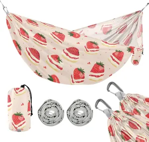 Camping Hammock Outdoor Hammocks for Outside Strawberry Cake Beach Trees Portable Lightweight with Pockets Tree Straps Indoor Small