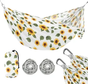 Camping Hammock Outdoor Hammocks for Outside Sunflowers Leaves Beach Trees Portable Lightweight with Pockets Tree Straps Indoor