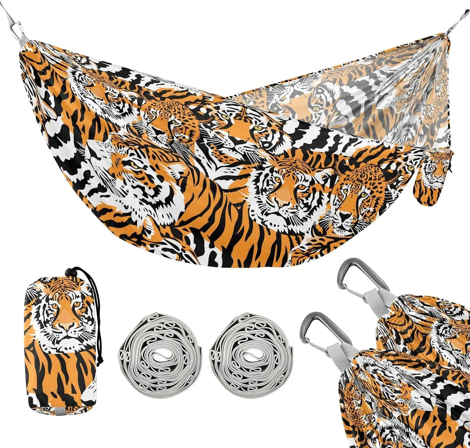 Camping Hammock Outdoor Hammocks for Outside Tigers Beach Trees Portable Lightweight with Pockets Tree Straps Indoor