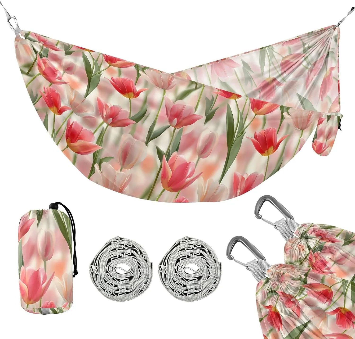 Camping Hammock Outdoor Hammocks for Outside Tulips Lovely Beach Trees Portable Lightweight with Pockets Tree Straps Indoor Small