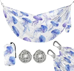 Camping Hammock Outdoor Hammocks for Outside Watercolor Jellyfish Beach Trees Portable Lightweight with Pockets Tree Straps Indoor Small