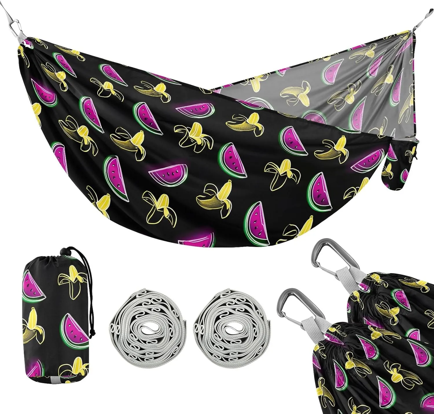 Camping Hammock Outdoor Hammocks for Outside Watermelon Banana Beach Trees Portable Lightweight with Pockets Tree Straps Indoor