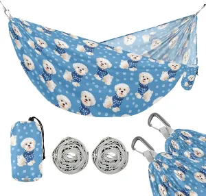 Camping Hammock Outdoor Hammocks for Outside White Blue Dog Beach Trees Portable Lightweight with Pockets Tree Straps Indoor