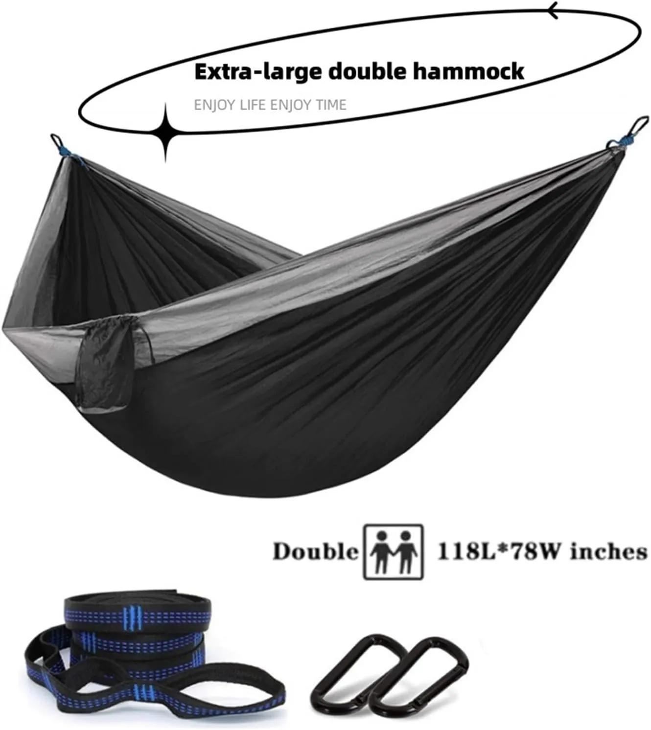 Camping Hammock Oversized Double Camping Hammock Portable Tree Straps Hammock 210T Nylon Travel Hammock Lightweight Parachute Hammocks