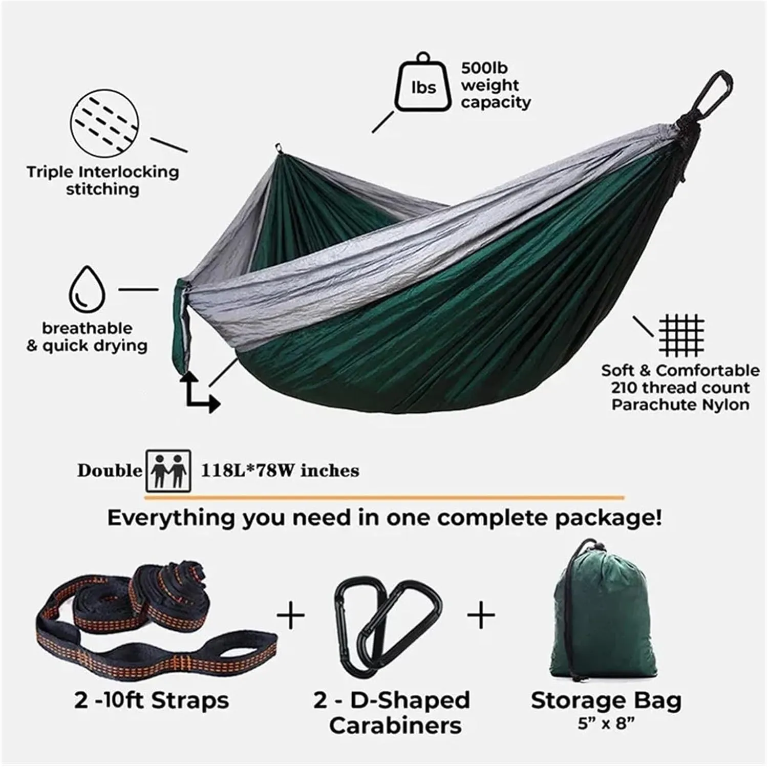 Camping Hammock Oversized Double Camping Hammock Portable Tree Straps Hammock 210T Nylon Travel Hammock Lightweight Parachute Hammocks