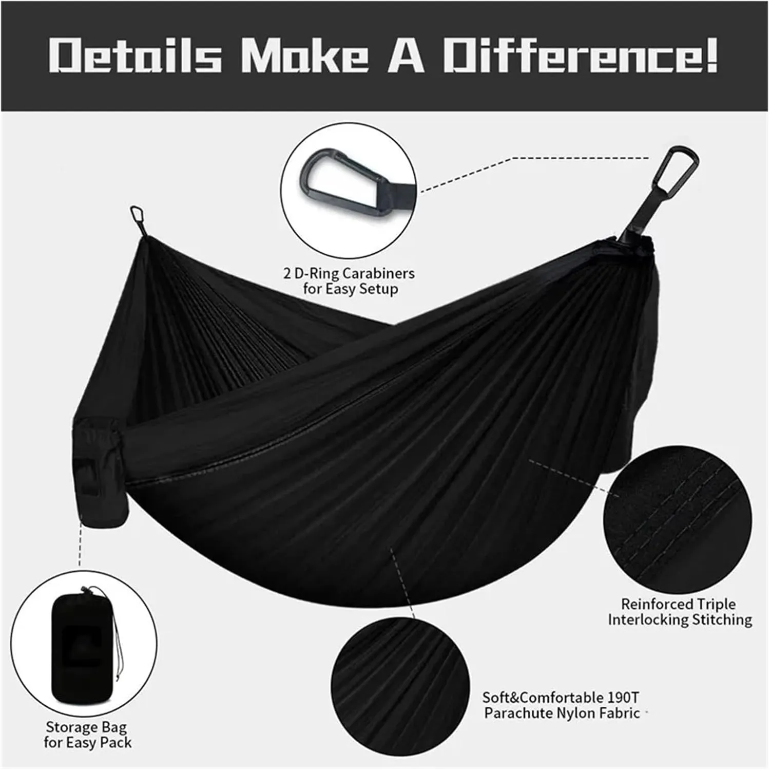 Camping Hammock Oversized Double Camping Hammock Portable Tree Straps Hammock 210T Nylon Travel Hammock Lightweight Parachute Hammocks