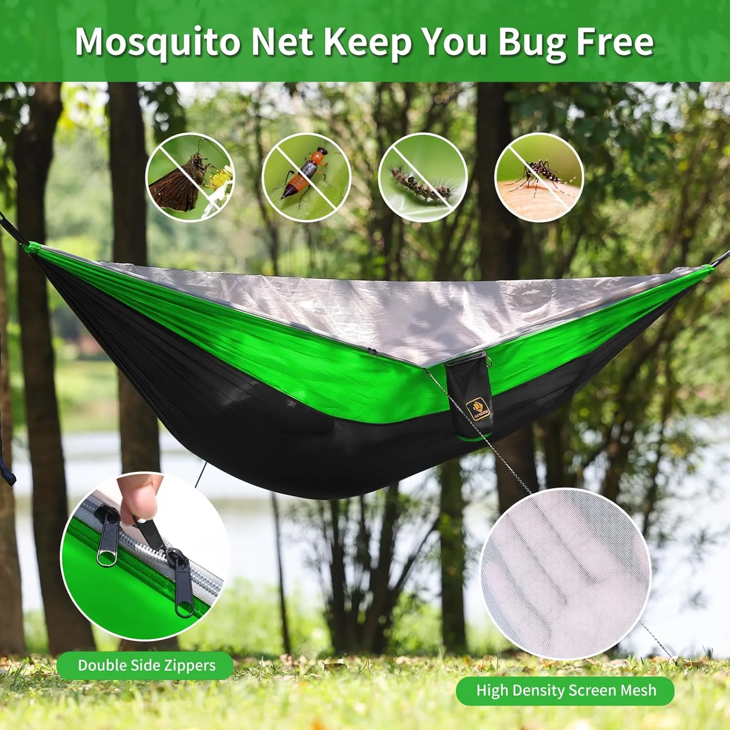 Camping Hammock, Portable Hammocks with Mosquito Net,Lightweight Nylon Parachute Hammock with 10ft Tree Straps,Camping Gear Must Haves for Travel Hiking Backpacking Beach Patio
