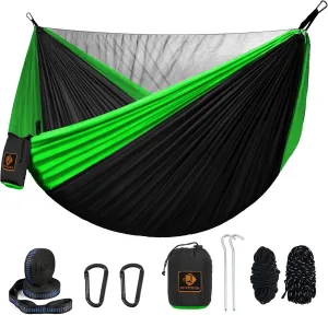 Camping Hammock, Portable Hammocks with Mosquito Net,Lightweight Nylon Parachute Hammock with 10ft Tree Straps,Camping Gear Must Haves for Travel Hiking Backpacking Beach Patio