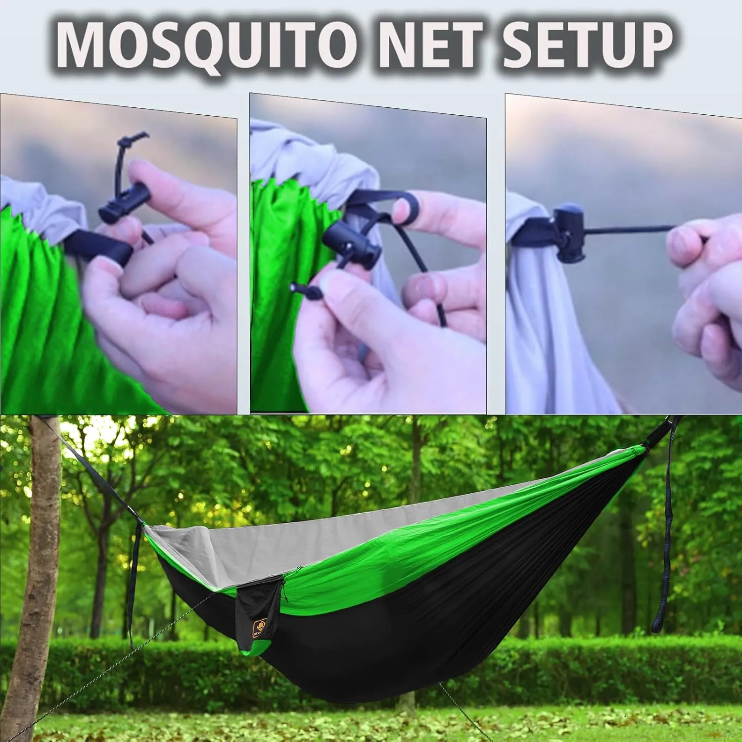Camping Hammock, Portable Hammocks with Mosquito Net,Lightweight Nylon Parachute Hammock with 10ft Tree Straps,Camping Gear Must Haves for Travel Hiking Backpacking Beach Patio