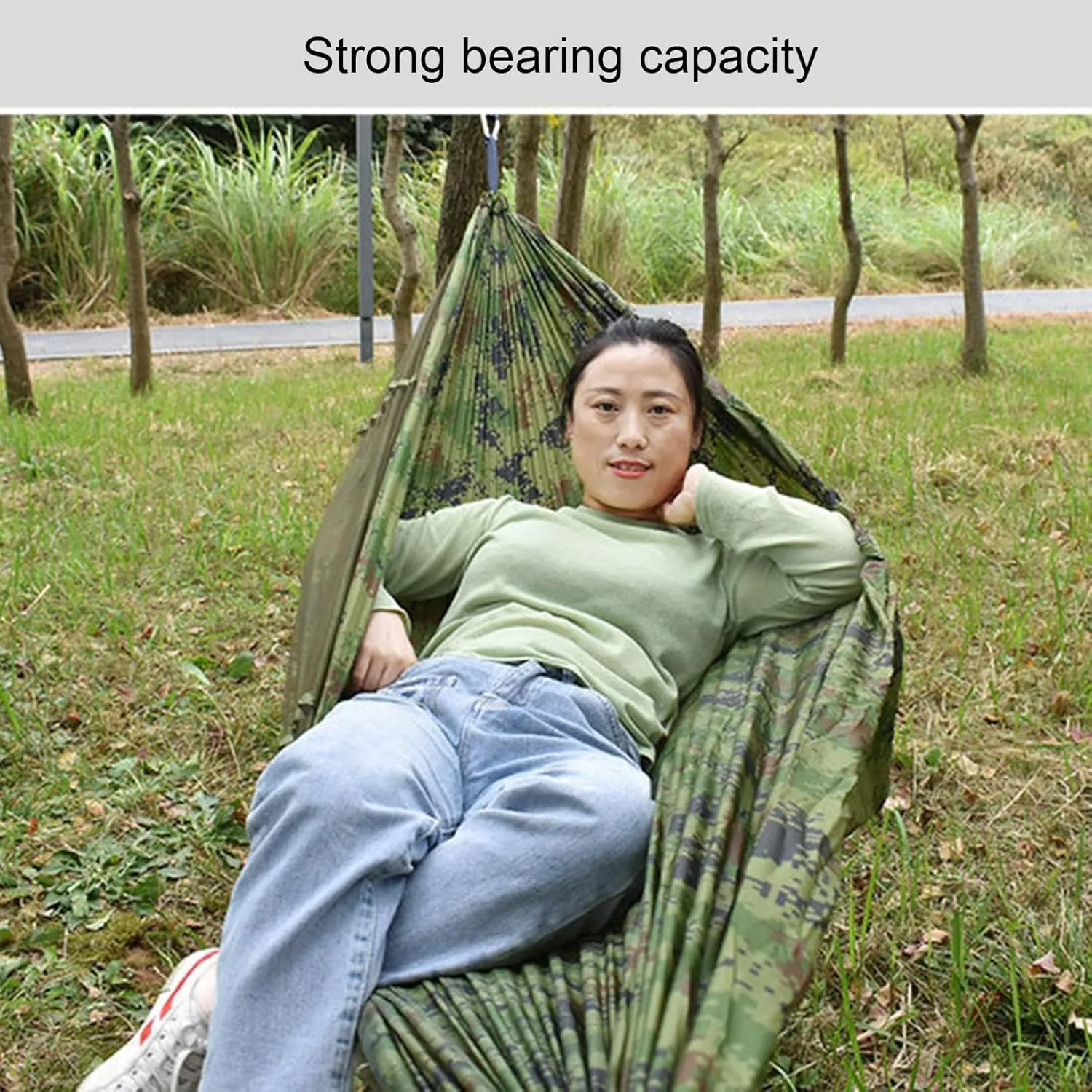 Camping Hammock, Single & Double Camping Hammock with Mosquito Net, Portable Nylon Hammock, for Outdoor Backpacking, Camping, Adventure, Hiking (Green)