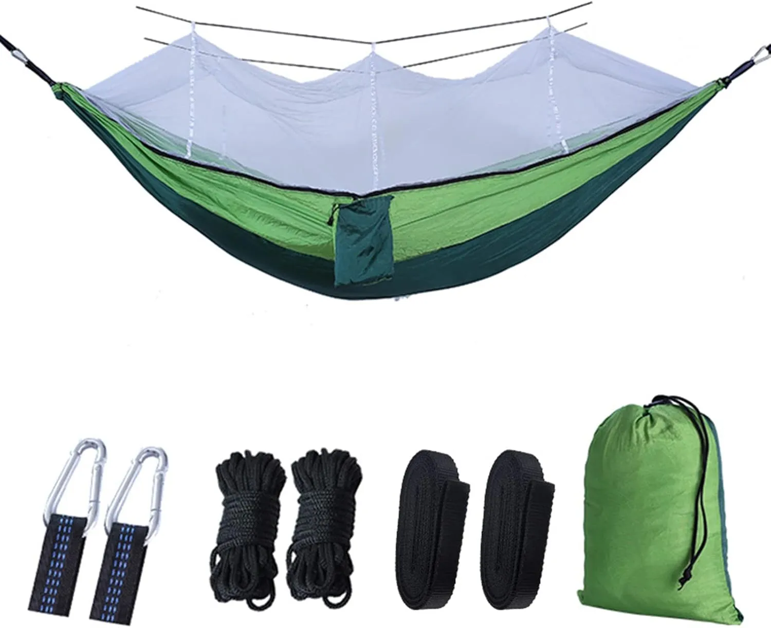 Camping Hammock, Single & Double Camping Hammock with Mosquito Net, Portable Nylon Hammock, for Outdoor Backpacking, Camping, Adventure, Hiking (Green)
