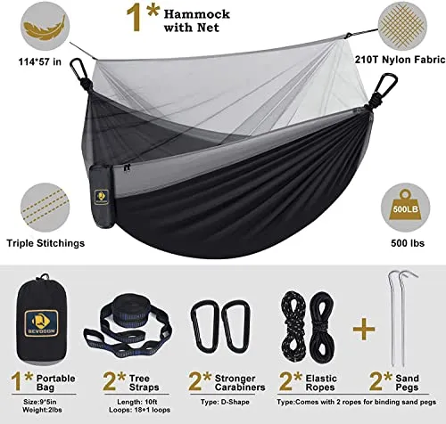 Camping Hammock w/ Net, Travel Lightweight Hammocks w/ Tree Straps