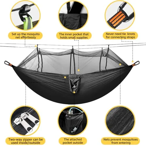 Camping Hammock w/ Net,Quick-Drying Parachute Nylon Hammock-300kg