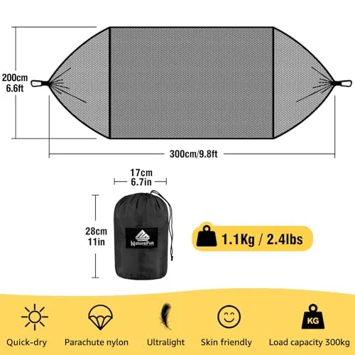 Camping Hammock w/ Net,Quick-Drying Parachute Nylon Hammock-300kg