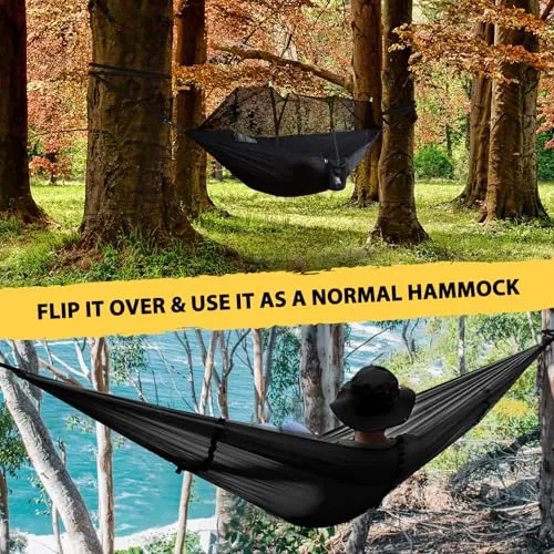 Camping Hammock w/ Net,Quick-Drying Parachute Nylon Hammock-300kg