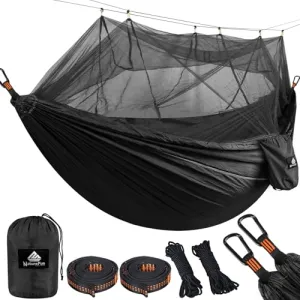 Camping Hammock w/ Net,Quick-Drying Parachute Nylon Hammock-300kg