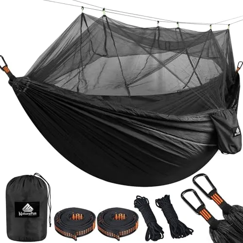Camping Hammock w/ Net,Quick-Drying Parachute Nylon Hammock-300kg