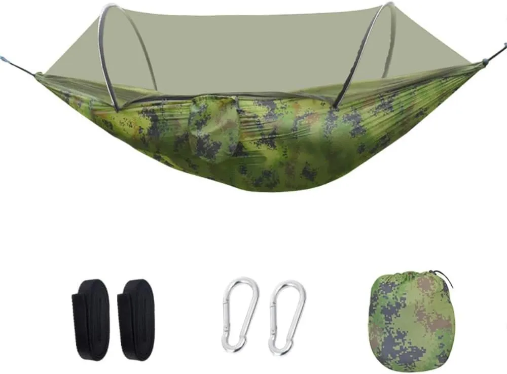 Camping Hammock with Bug Net That Protects from Mosquitoes and Insects, Lightweight and Durable Parachute Hammock for Outdoor