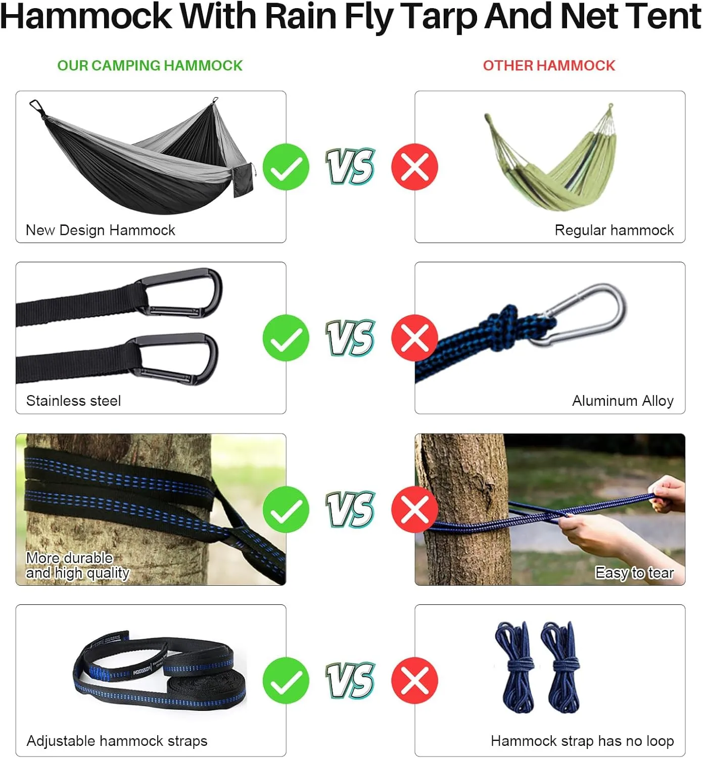 Camping Hammock with Eye Mask & Tree Straps, Portable Nylon Swing Hammock Single & Double for Outdoor Camping Hiking Backpacking Beach Travel (Grey Black)