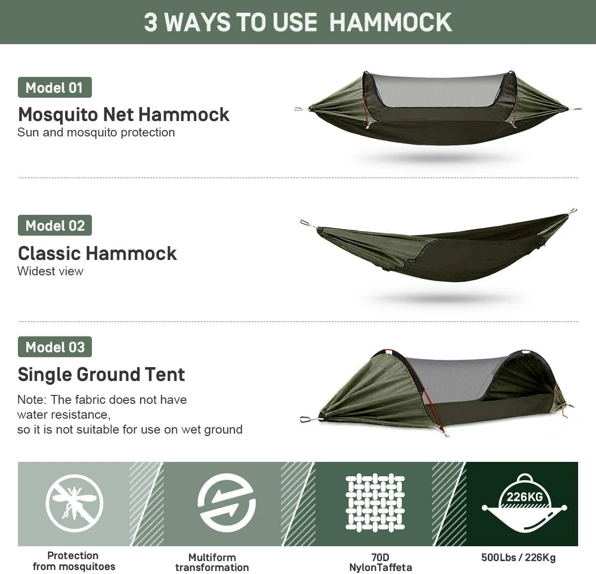 Camping Hammock with Mosquito Net 2 Person Pop-up Parachute Lightweight Hanging Hammocks Tree Straps Swing Hammock Bed