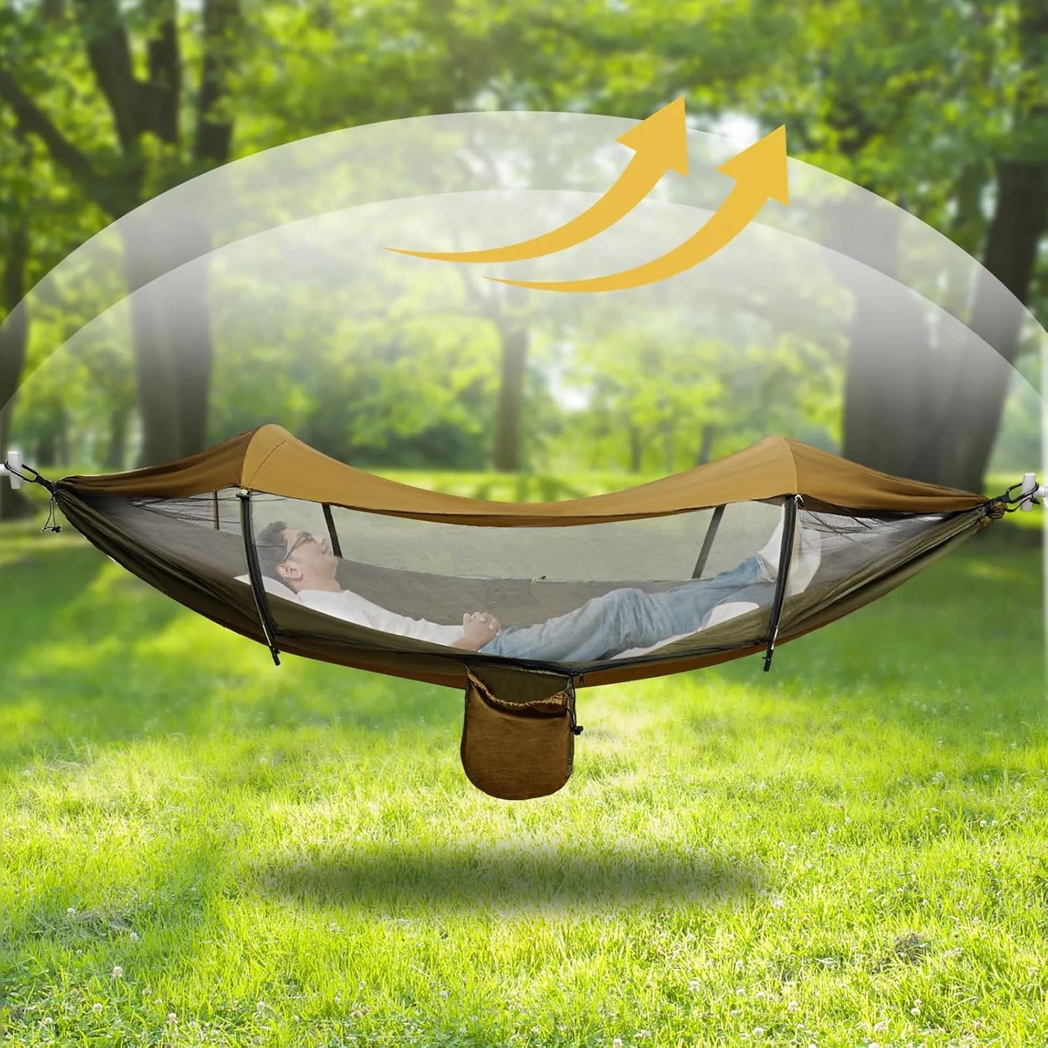 Camping Hammock with Mosquito Net and 2 Tree Straps, Foldable Portable Single Double Hammock Tent with Pocket for Outdoor, Indoor, Beach, Camping (Green)