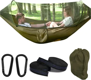 Camping Hammock with Mosquito Net, Lightweight Travel Hammock, 200kg Load Capacity, Portable Outdoor Hammock with Tree Straps & Carabiners for Camping Hiking Backpacking,250x120cm