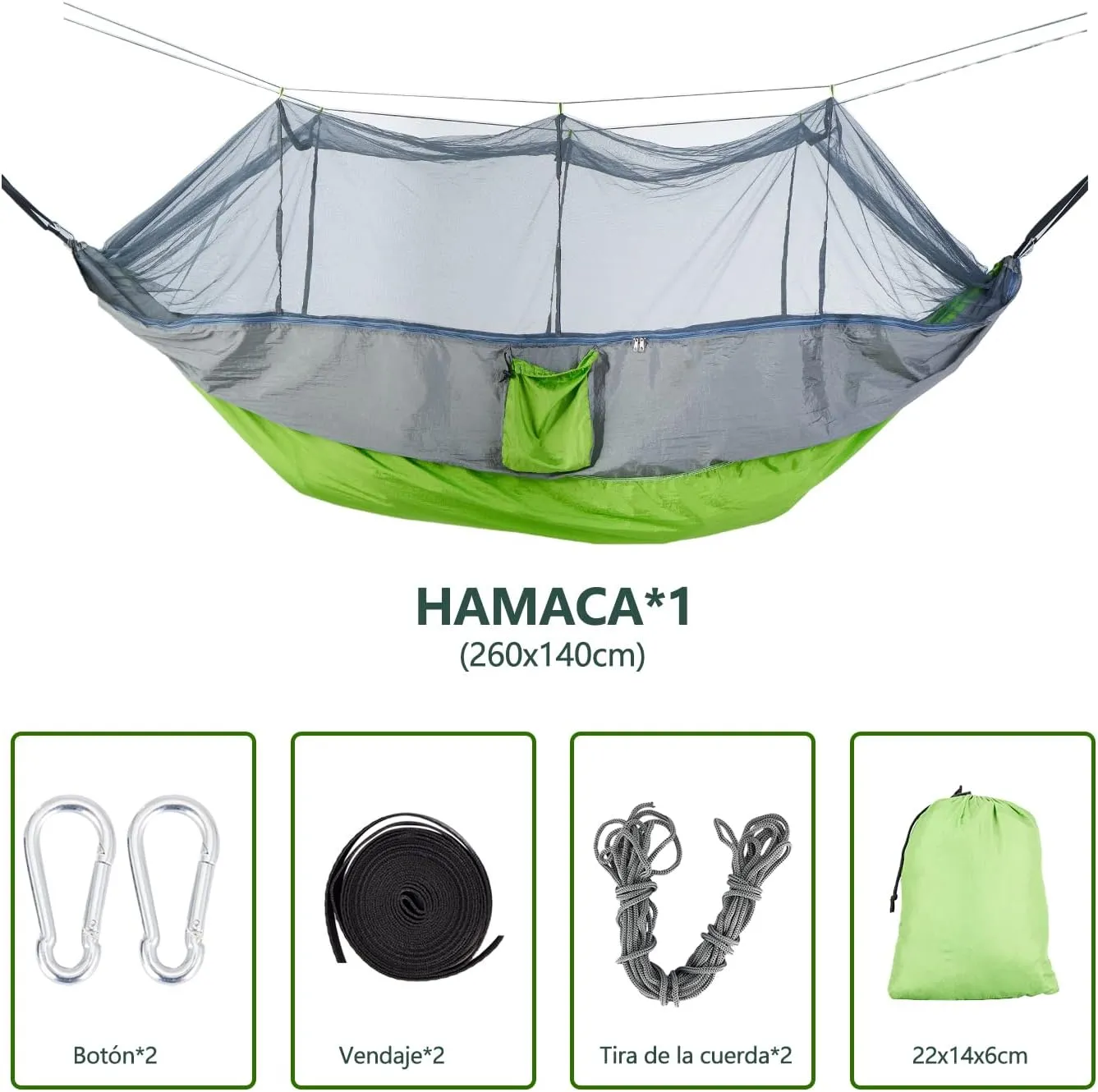 Camping Hammock with Mosquito Net, Portable Parachute Travel Bed Nylon Hammock with Tree Straps