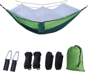 Camping Hammock with Mosquito Net - Ultra Lightweight Durable Double Travel Hammock 210T Parachute Nylon for Outdoor Camping Accessories-Dark Green with Fruit Green