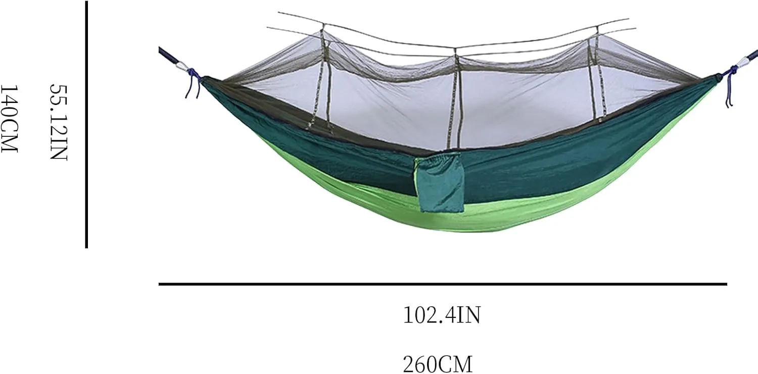 Camping Hammock with Mosquito Net - Ultra Lightweight Durable Double Travel Hammock 210T Parachute Nylon for Outdoor Camping Accessories-Dark Green with Fruit Green