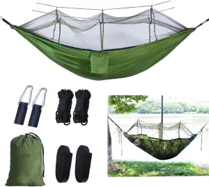 Camping Hammock with Net,Single & Double Tree Hammock Net, Lightweight Nylon Portable Hammock for Outdoor Camping, Lightweight Tree Hammocks (A-Light Green)