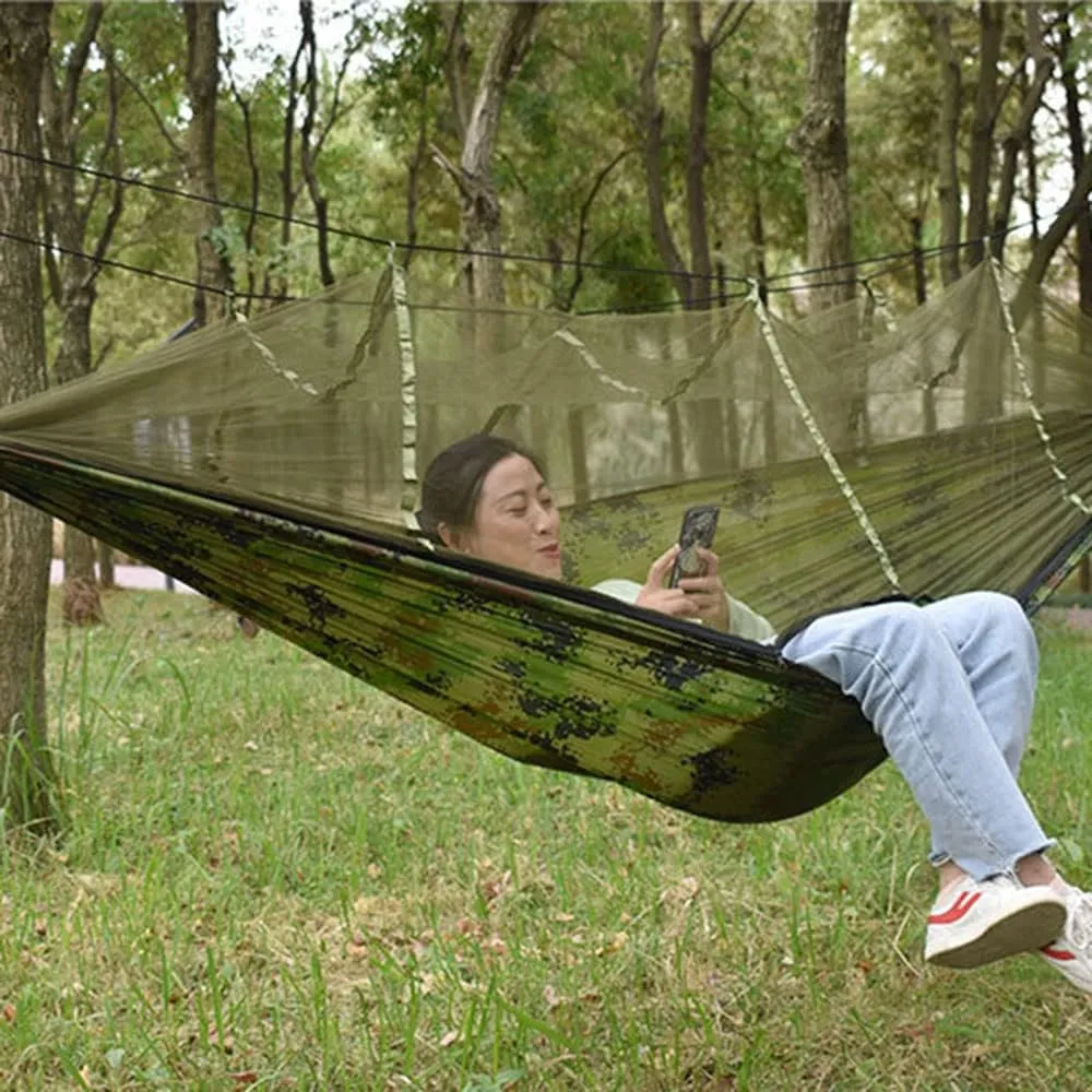 Camping Hammock with Net,Single & Double Tree Hammock Net, Lightweight Nylon Portable Hammock for Outdoor Camping, Lightweight Tree Hammocks (A-Light Green)