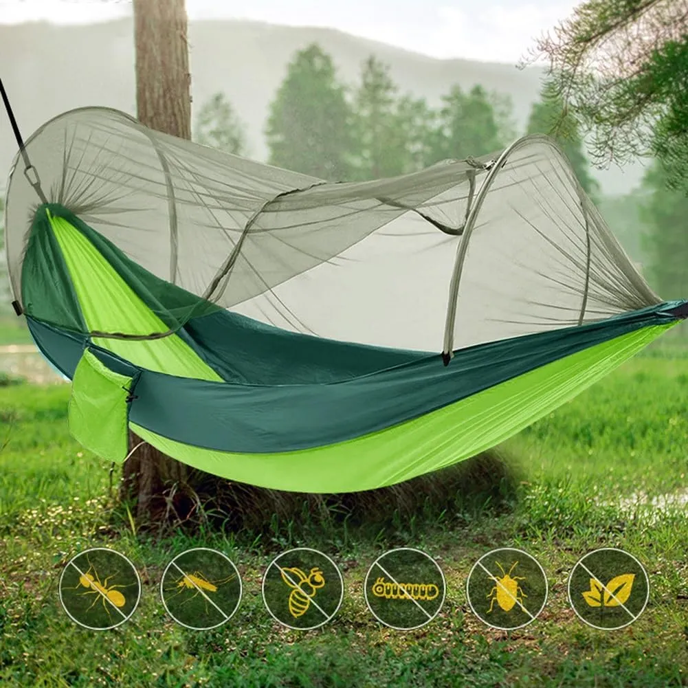 Camping Hammock,tree Hammock,with Mosquito Net, Double Nylon Camping Pole Mosquito Net for Outdoor Camping Accessories(Pink and blue patchwork)