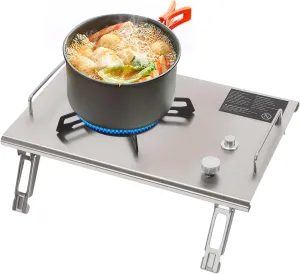Camping Stove 2.7KW Portable Stove with Insulated Safety Shield Foldable Table Stove Gas Camp Stove Butane/Propane Burners for Camping, Hiking, Overnight Trips, Picnics (Silver)