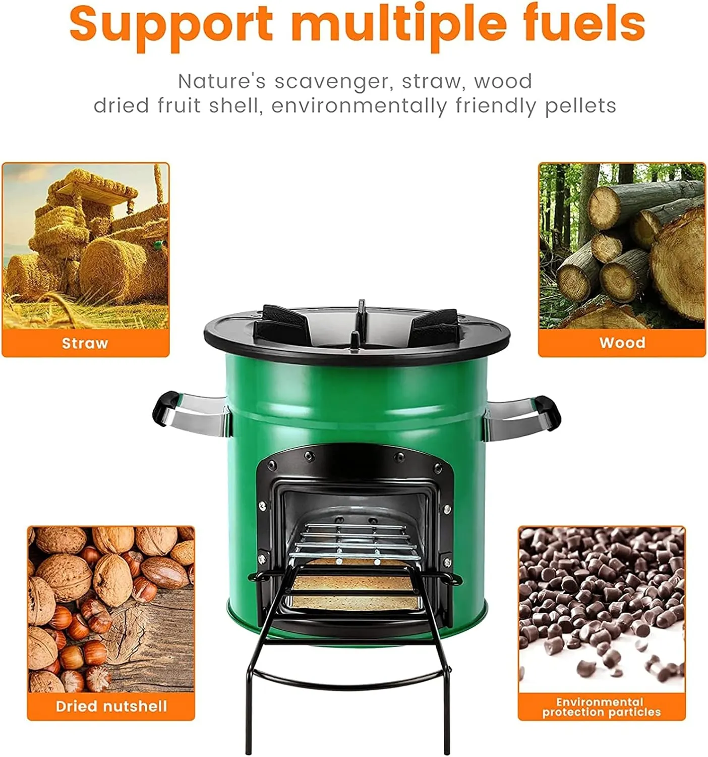 Camping Stove Outdoor Wood Burning Stove with Blow Fire Pipe Stainless Steel Folding BBQ Grill