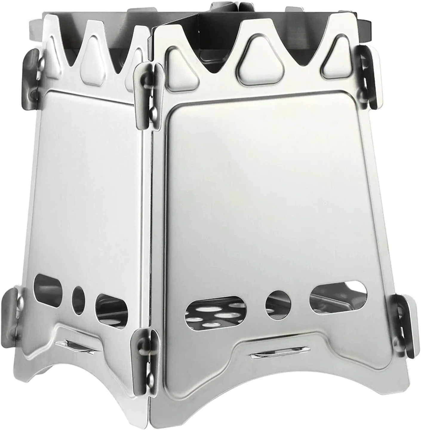 Camping Stove Portable Folding Camping Wood Stove Stainless Steel Wood Burning Stove (Color : Silver, Size : One Size) (Silver One Size)