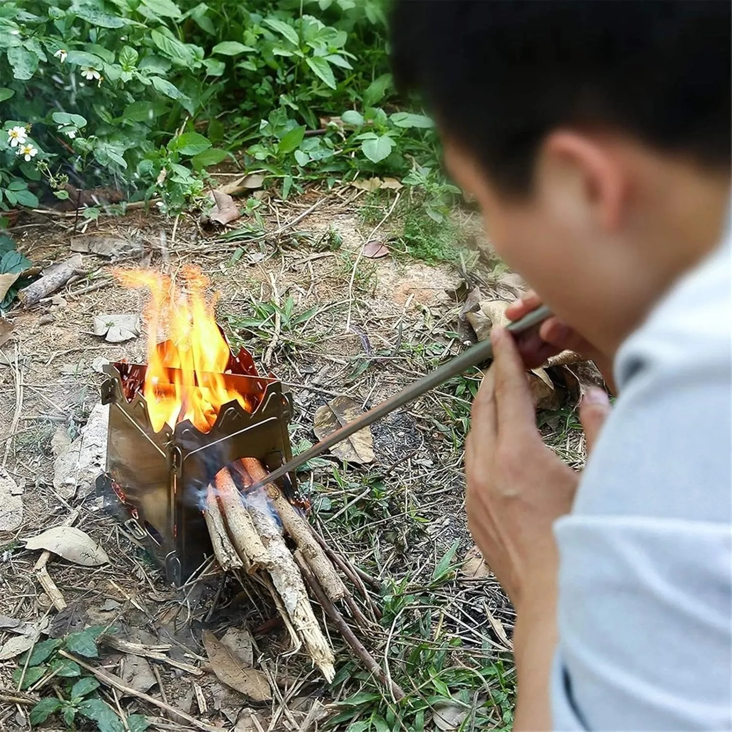 Camping Stove Portable Folding Camping Wood Stove Stainless Steel Wood Burning Stove (Color : Silver, Size : One Size) (Silver One Size)