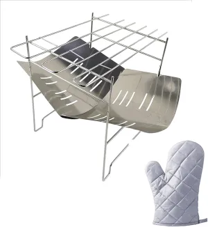 Camping Stove Portable Folding Stainless Steel Charcoal Barbecue Grill Camp Firepit Outdoor Camping Wood Burning Stove