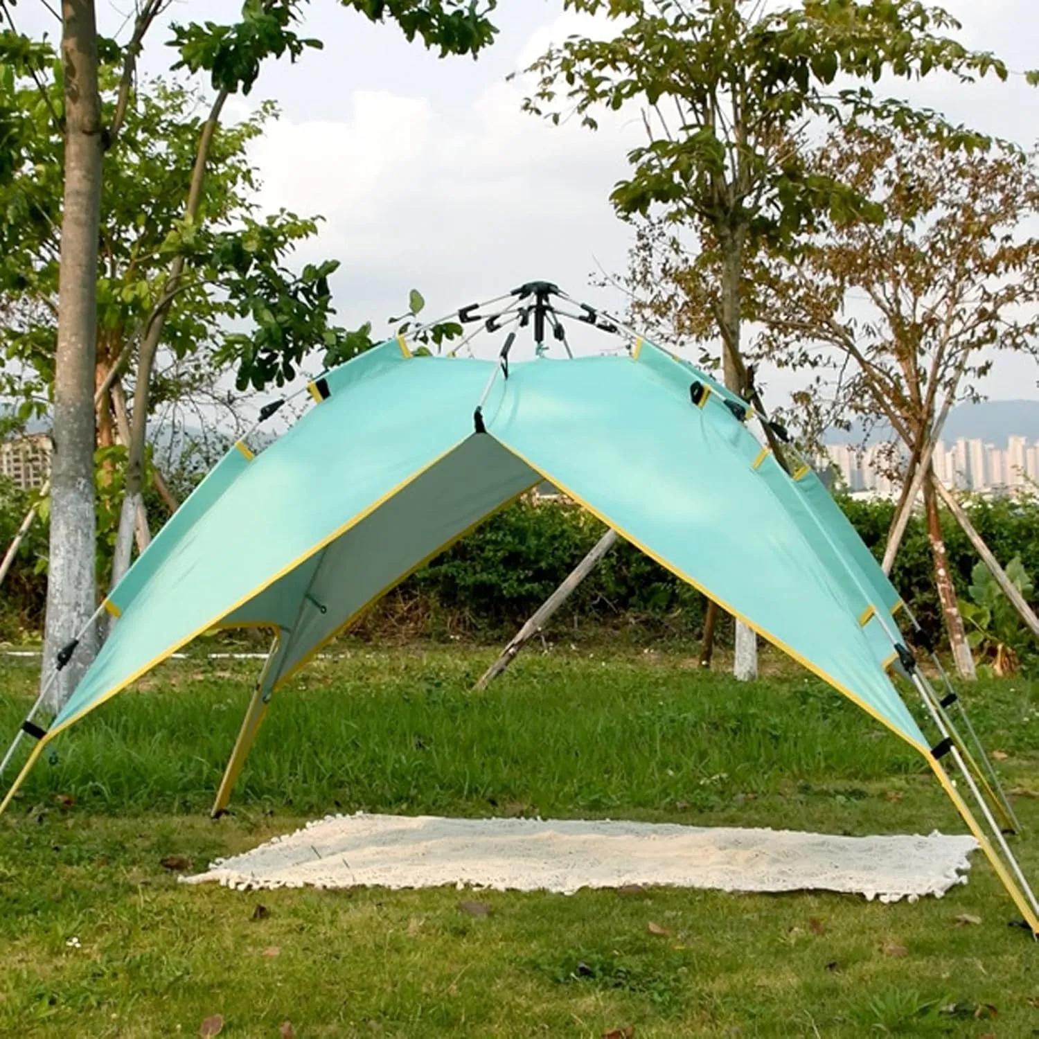Camping Tent 3-4 Person Hydraulic Automatic Camping Tent Double Layer Instant Setup Outdoor Family Tent Portable Backpacking Tent for Hiking (Army Green One Size)