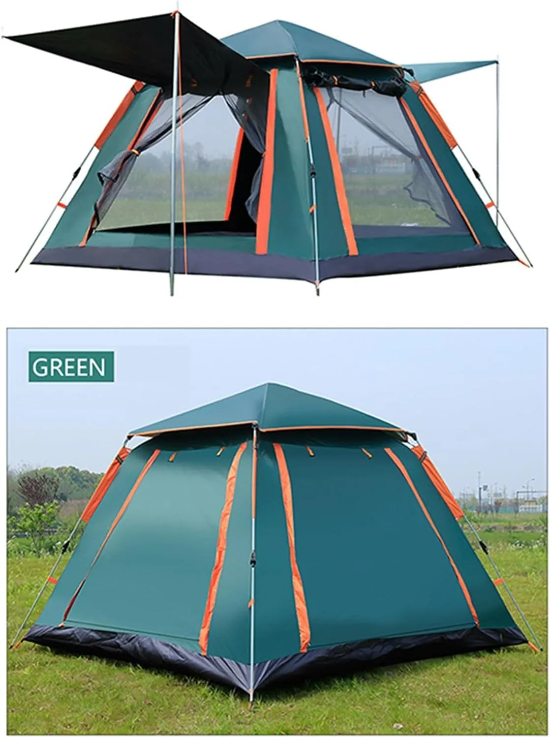 Camping Tent Automatic Instant Pop Up Outdoor Dome Tent 3-4 Persons Beach Portable Folding Rainproof Sunproof Tent 2 Doors 2 Windows with Carry Bag/Poles