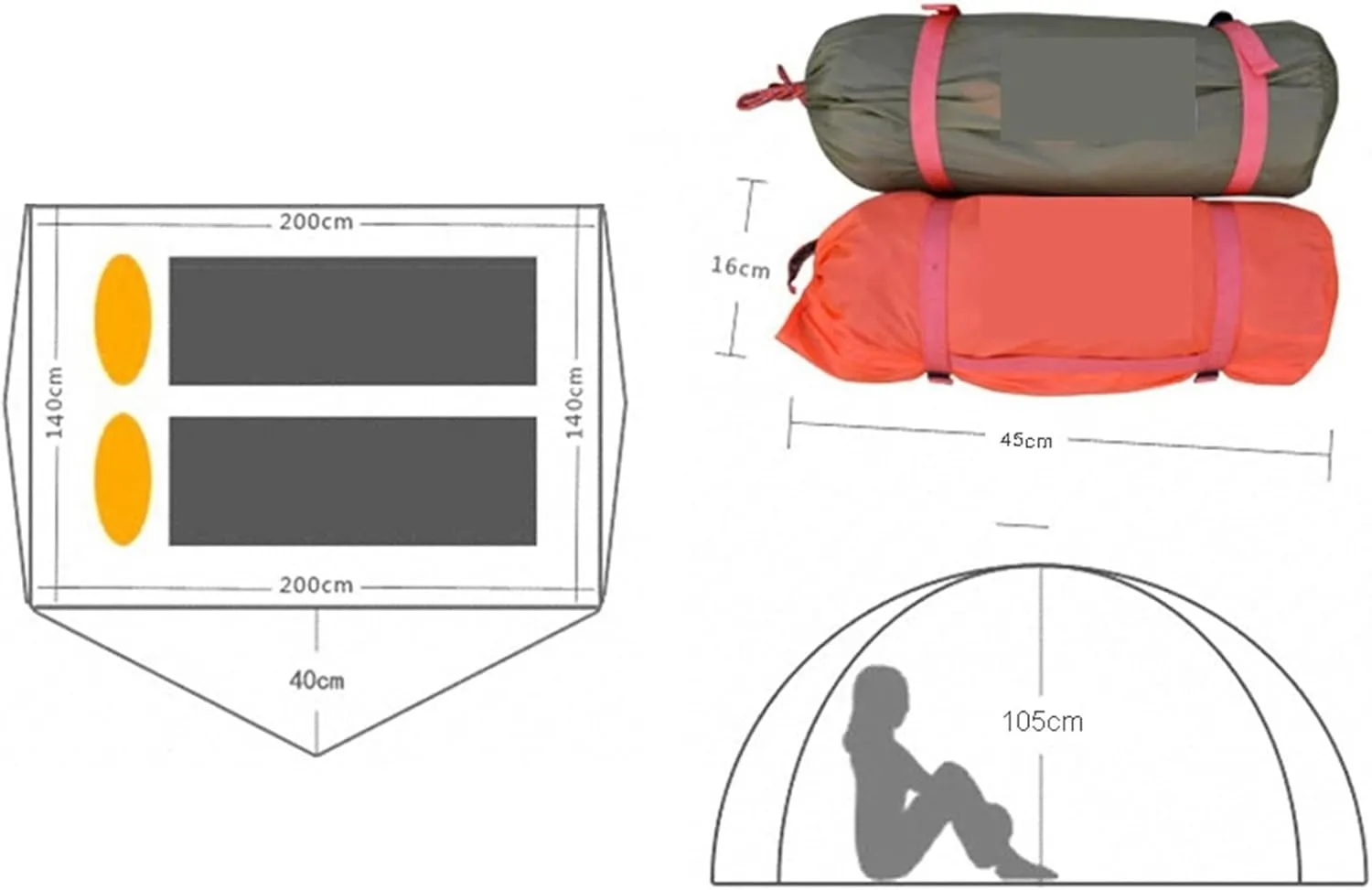 Camping Tent Backpacking Tent Aluminum Pole Lightweight Camping Tent Double Layer Portable Handbag for Hiking Travelling (Color : Blue) (Orange One Si