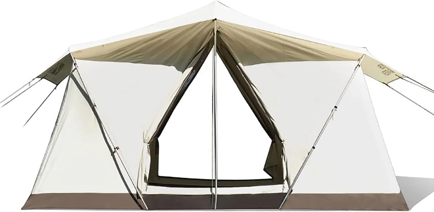 Camping Tents 3-4 Person Family Tents, Waterproof and Windproof Cotton Tent with Canopy, Double Tent Door Instant Cabin Tent for Beach Picnic Hiking Travel Sports Outdoor (White)