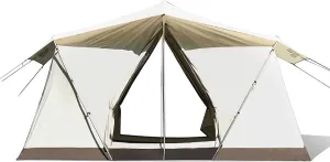 Camping Tents 3-4 Person Family Tents, Waterproof and Windproof Cotton Tent with Canopy, Double Tent Door Instant Cabin Tent for Beach Picnic Hiking Travel Sports Outdoor (White)