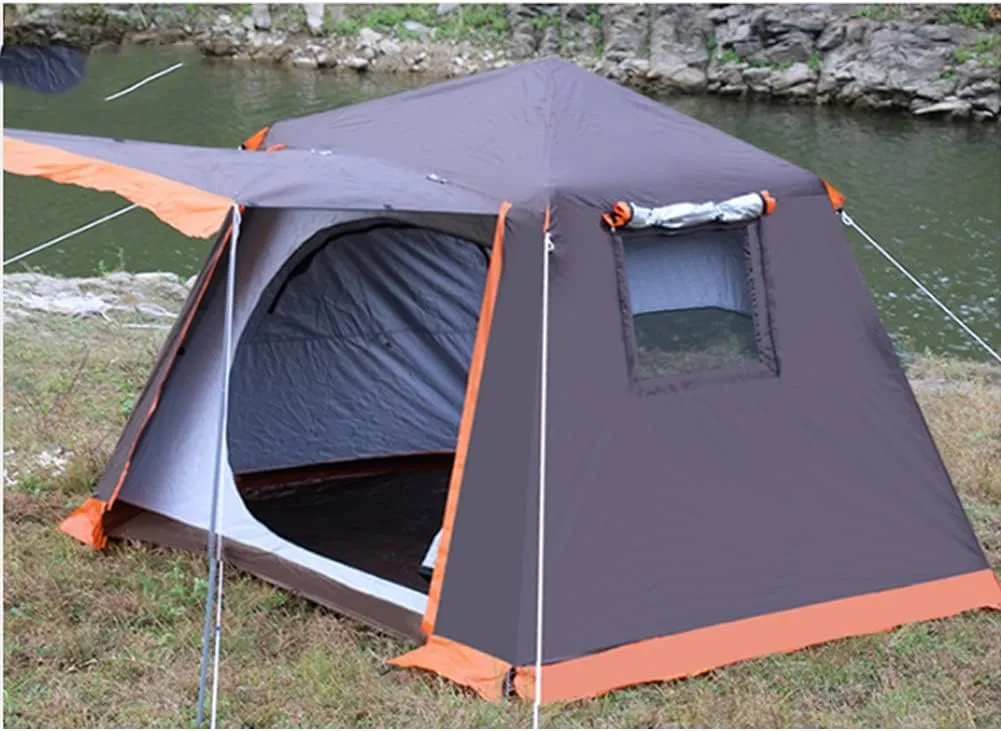 Camping Tent,Tents for Camping with Porch, Instant Automatic Pop Up Teepee, Easy Set Up Family Tent Perfect for Beach, Outdoor, Traveling, Hiking,, 240X240X190CM, Brown
