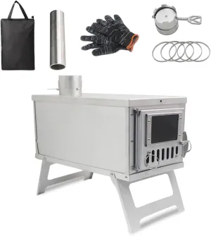 Camping Wood Stove with 7.2ft Chimney Pipe – 4.4lbs Portable Folding Stove for Solo Survival, Hot Tents, Cooking & Backpacking