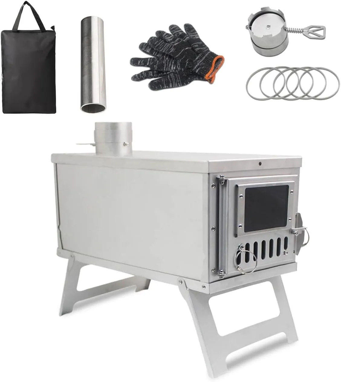 Camping Wood Stove with 7.2ft Chimney Pipe – 4.4lbs Portable Folding Stove for Solo Survival, Hot Tents, Cooking & Backpacking