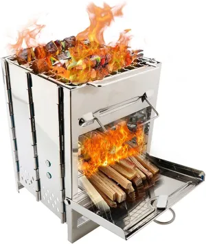 Camping Wood Stove,Portable Stainless Steel Wood Stove Rocket Stove Camping Wood Burning Stove for Outdoor Backpacking Hiking Traveling Picnic BBQ