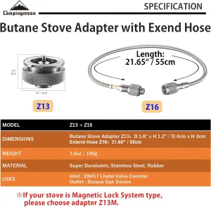 CAMPINGMOON Camping Gas Stove Adapter Convert EN417 Lindal Valve to Butane Gas Stove Z13, Z13/Z16