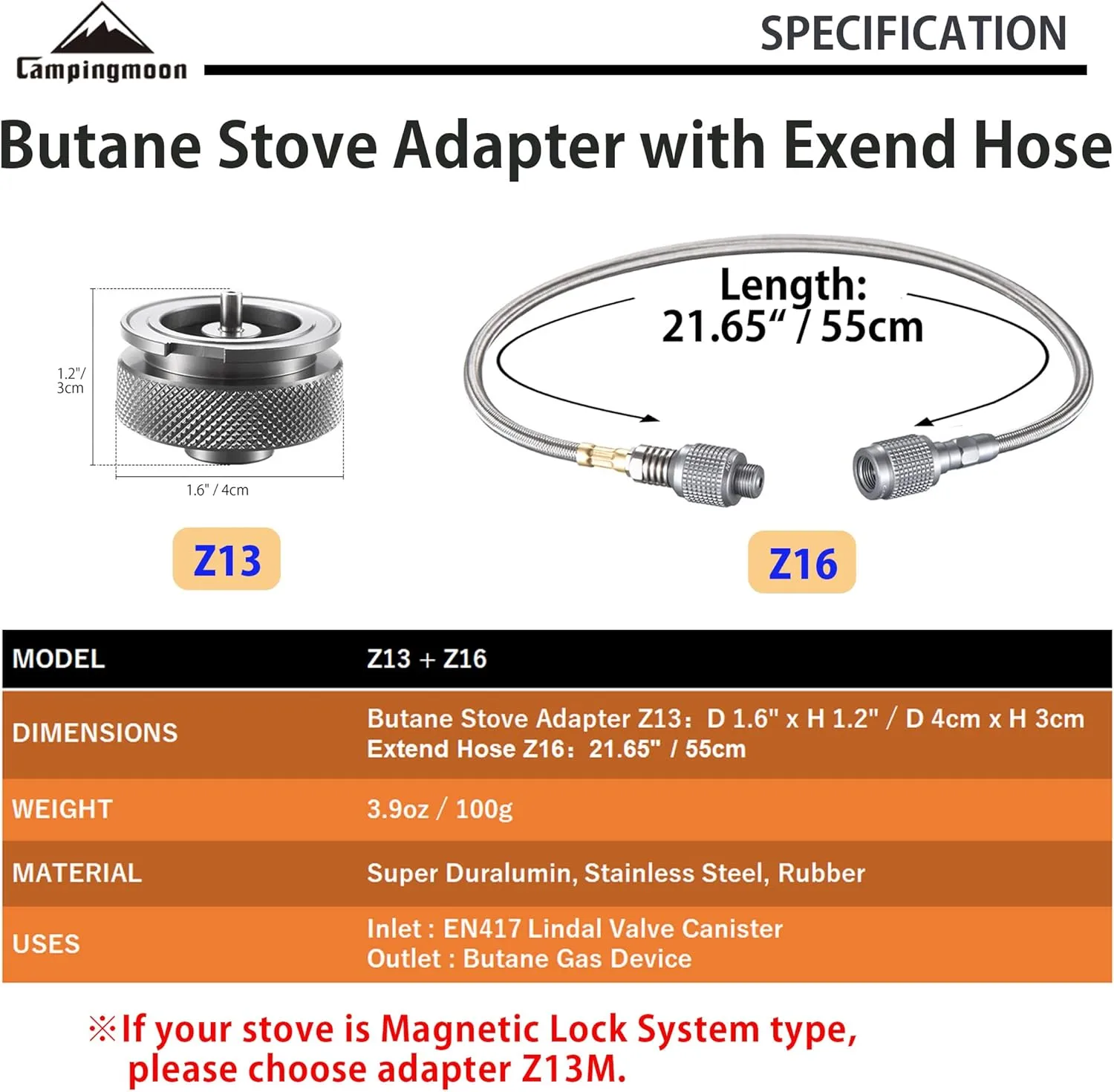 CAMPINGMOON Camping Gas Stove Adapter Convert EN417 Lindal Valve to Butane Gas Stove Z13, Z13/Z16