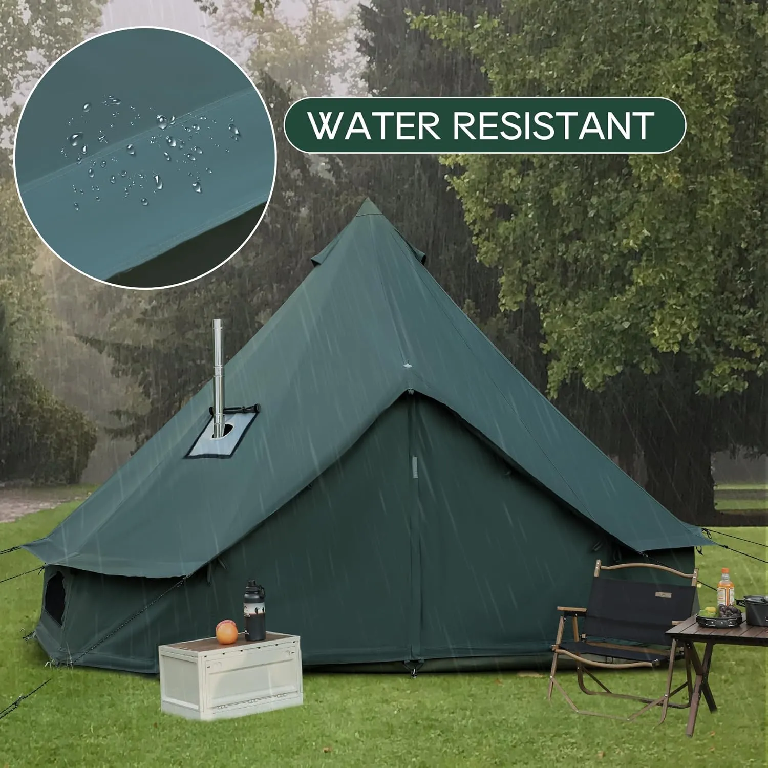 Canvas Bell Yurt Tent, 4-Seasons Shelter with Stove Jack & Waterproof, Luxury Camping Tent for Family Outdoor Adventures, 6-8 Person Use